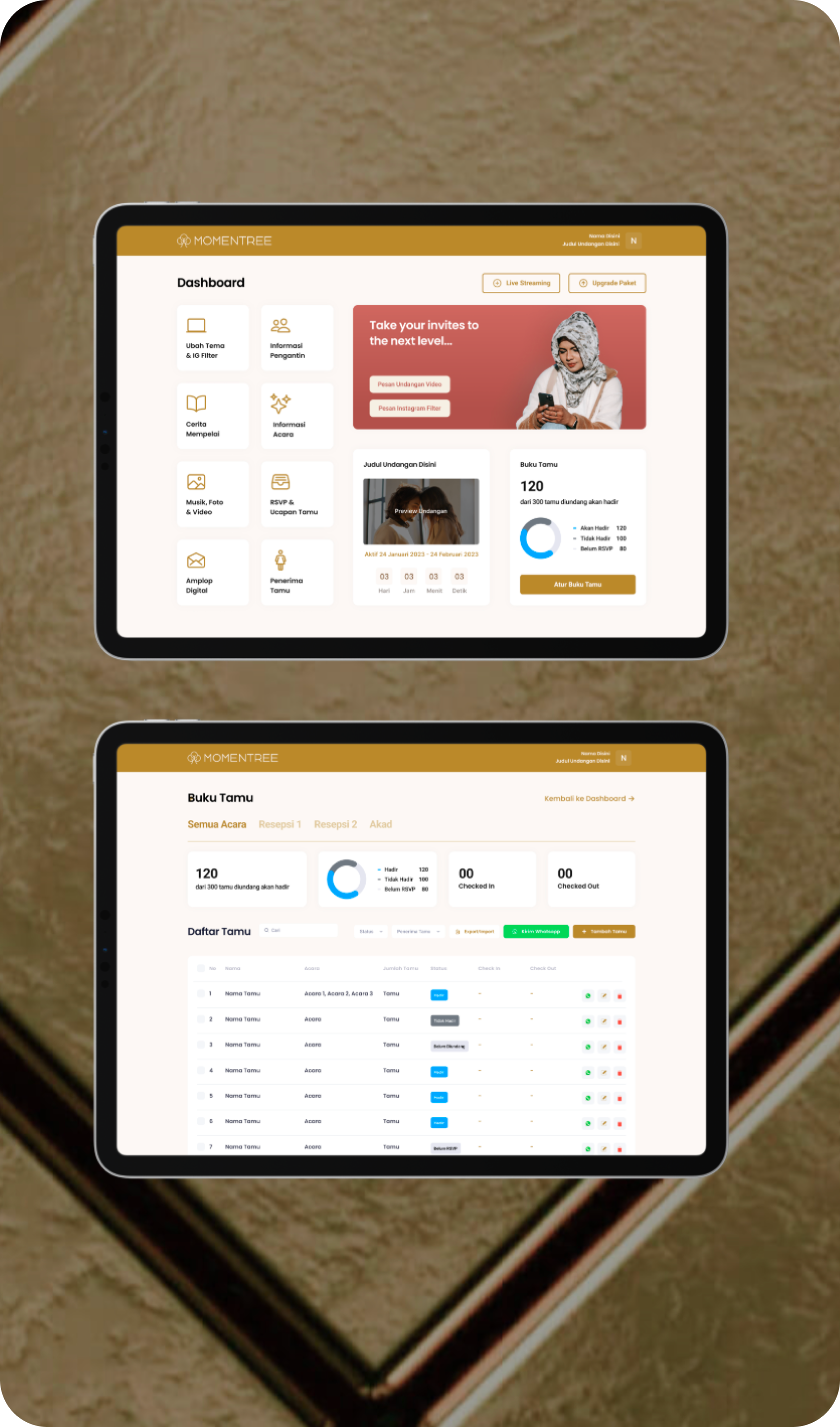 Preview fitur buku tamu digital dan RSVP Momentree